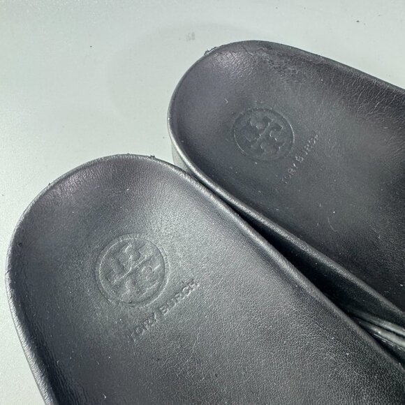 Tory Burch Black Leather Slides Size 9.5 - Picture 13 of 14